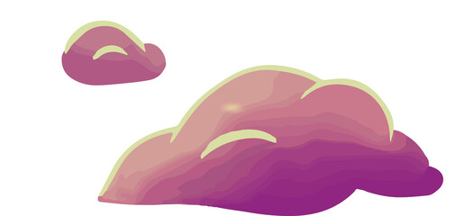Flat vector artwork is showing two pastel pink to purple gradient clouds on transparent background
