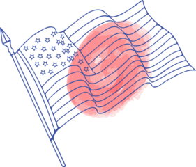 Flat design showing waving flag outline with spearhead pole, pink circle on transparent background