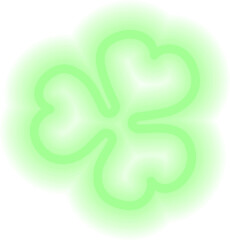 Neon-green four-leaf clover icon is glowing in flat design on transparent background