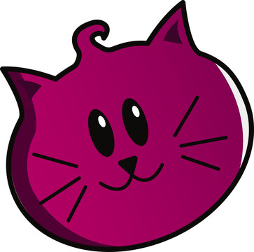 Fototapeta Flat vector cat head is floating on transparent background with fuchsia gradient and black outline