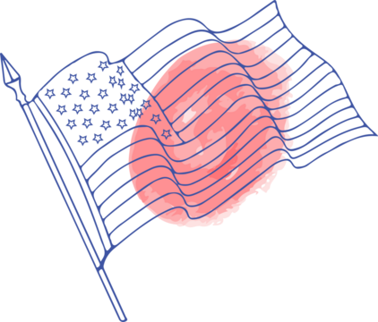 Flat design showing waving flag outline with spearhead pole, pink circle on transparent background