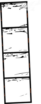 Fototapeta Flat design film strip is rotating with grunge frames plus tape on transparent backdrop, copy space