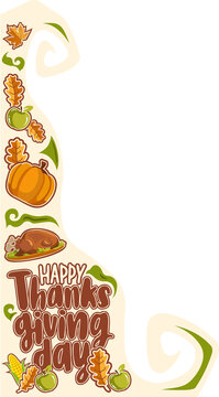 Fototapeta Flat Thanksgiving corner showing pumpkins turkey Thanksgiving text transparent bg, copy space