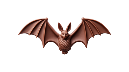 A brown bat with its wings spread wide against a stark black background in a studio shot isolated on transparent background