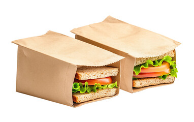 Ecofriendly kraft paper sandwich bags for sustainable packaging and environmentally safe use isolated on transparent background PNG