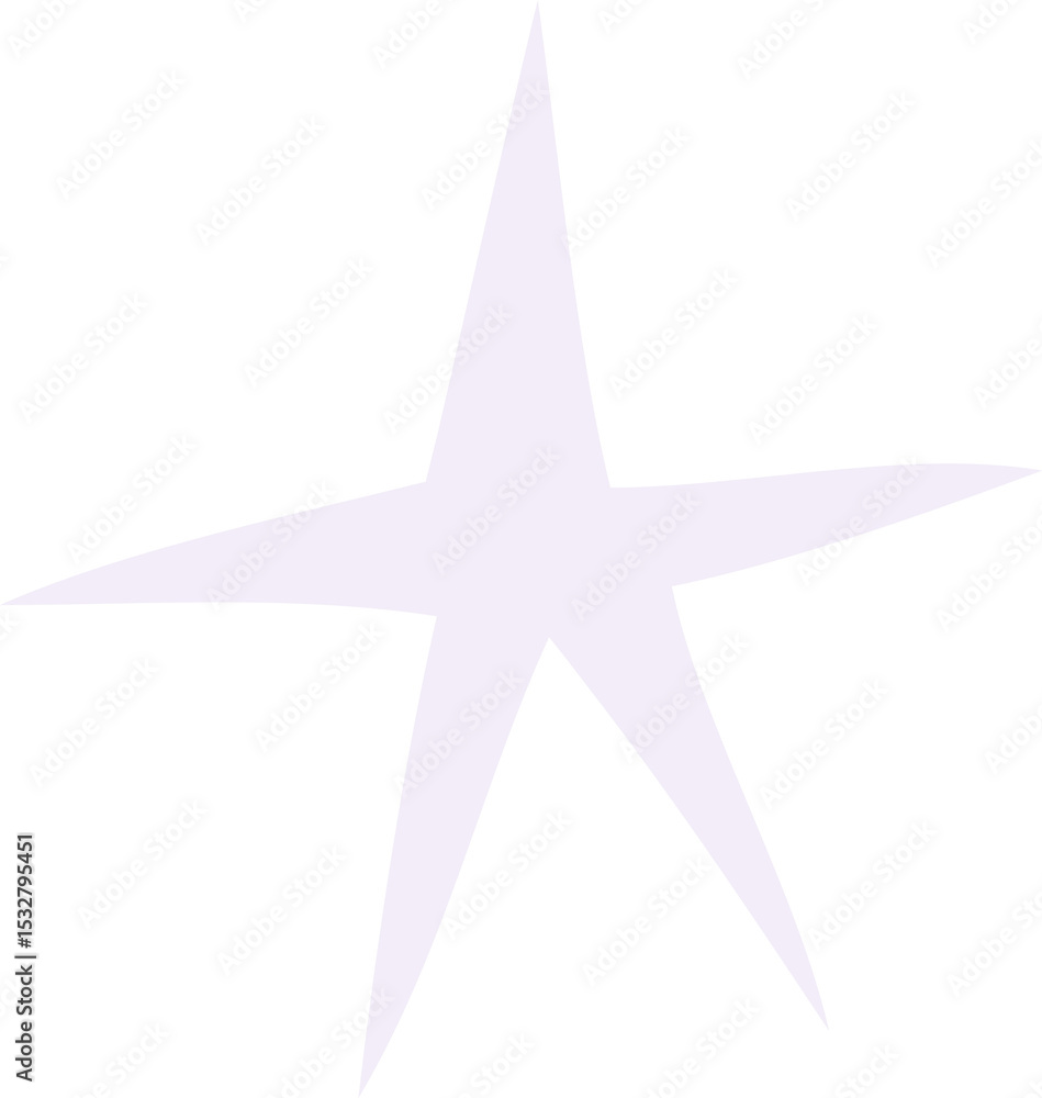 Poster displaying flat design lavender star graphic with uneven elongated rays on transparent background