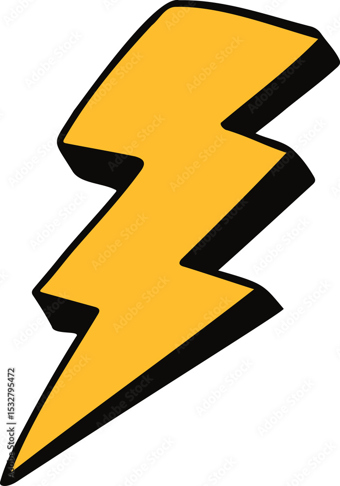Poster stylized yellow lightning bolt icon is floating on transparent background, showing subtle 3d effect