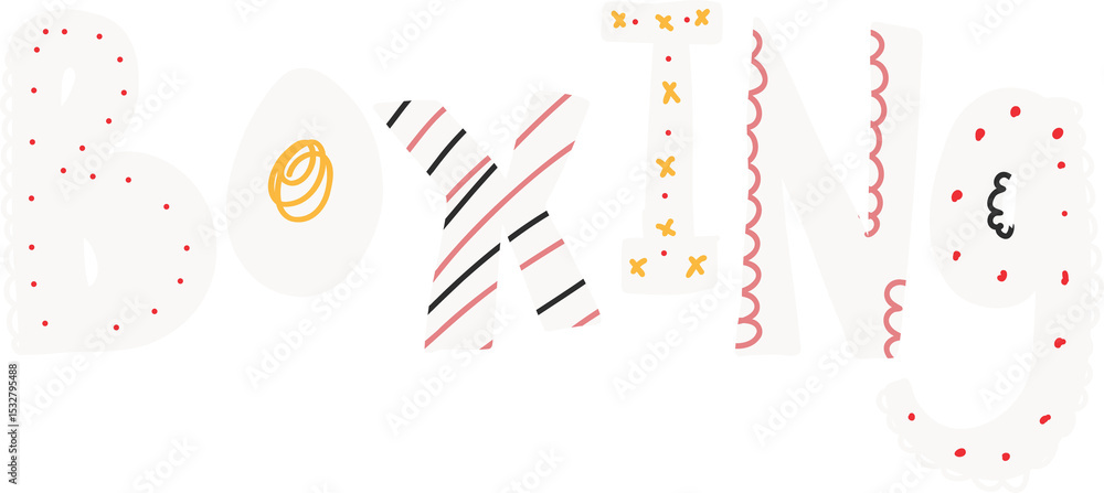 Poster boxing letters are floating on transparent background, featuring hand-drawn patterns in flat design