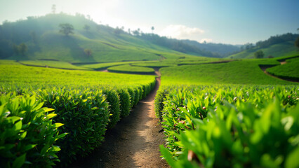 Naklejka premium Vibrant plantation landscape. For illustrating agriculture, travel, or nature-related topics and content.