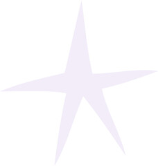 Displaying flat design lavender star graphic with uneven elongated rays on transparent background
