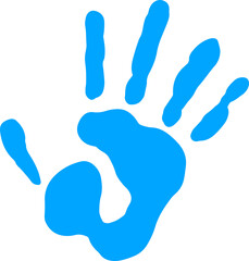 Obraz premium Stylized bright blue handprint is floating on transparent background in flat design style