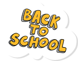 Showing vector yellow BACK TO SCHOOL text on white cloud with gray shadow on transparent background