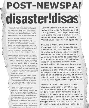 Torn newspaper page floating on transparent background, featuring bold masthead and jagged edges