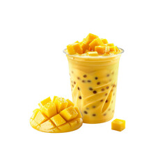 Refreshing Mango Bubble Tea with Cubes of Fresh Mango