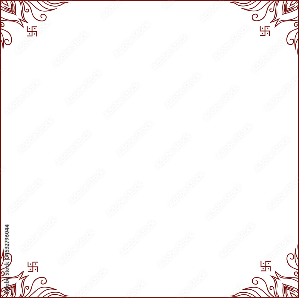 Poster vector red frame is showing floral and geometric corner motifs on transparent background copy space