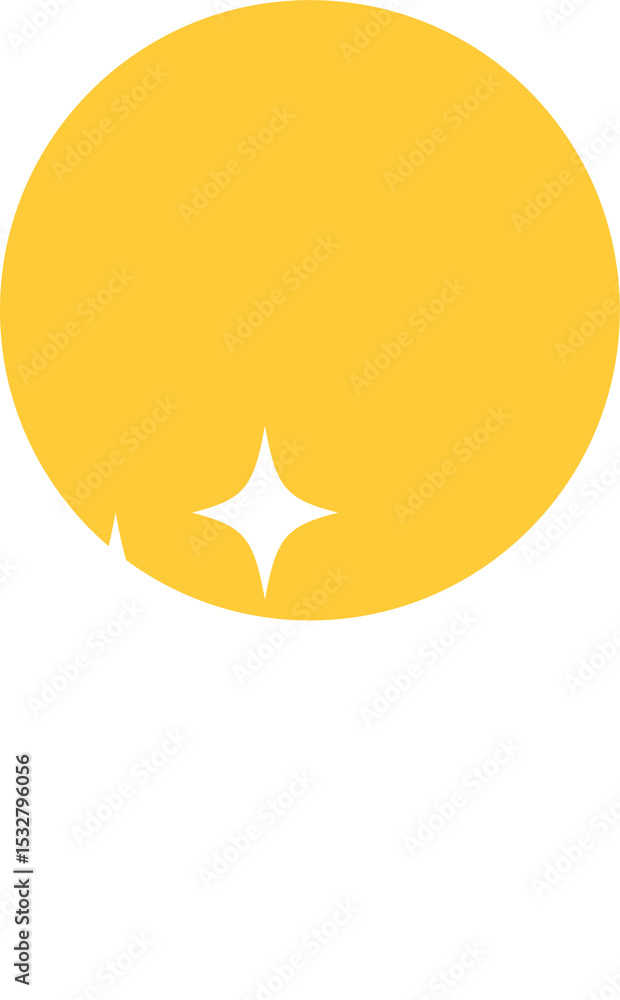 Poster sun is glowing in flat design on transparent background with yellow circle and sparkles