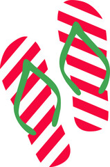 Two striped flip-flops are lying in top-down flat style with green straps, transparent background