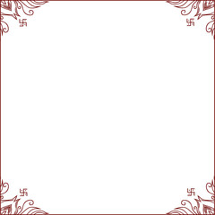 Vector red frame is showing floral and geometric corner motifs on transparent background copy space