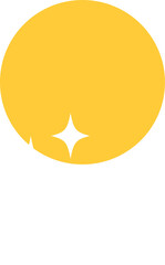 Sun is glowing in flat design on transparent background with yellow circle and sparkles