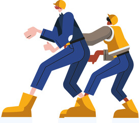 Construction workers are being shown in flat design with hard hats, boots, transparent background
