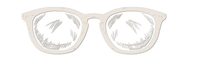 Hand-drawn eyeglasses sketch is appearing over transparent background, showing nose bridge details