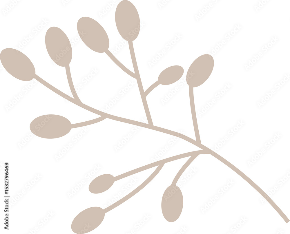 Poster stylized botanical branch is appearing on transparent background in vector design with oval buds