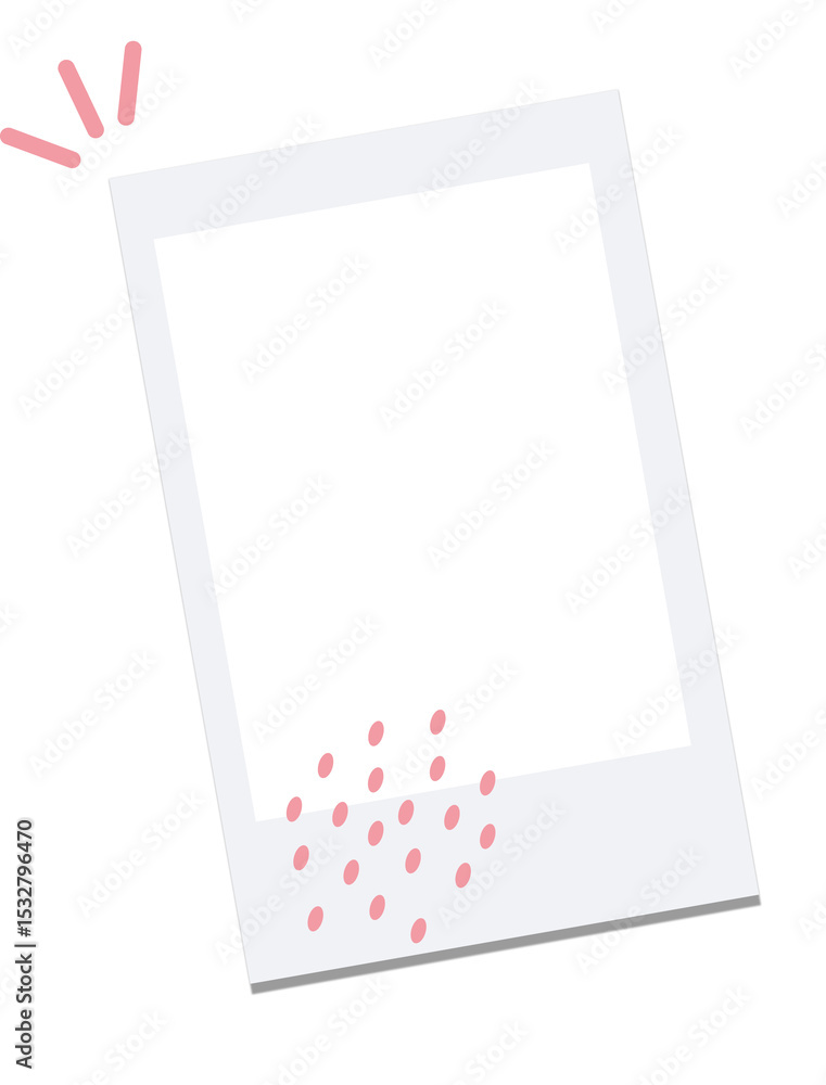 Poster tilting flat design polaroid-style frame featuring pink strokes and dots on transparent background