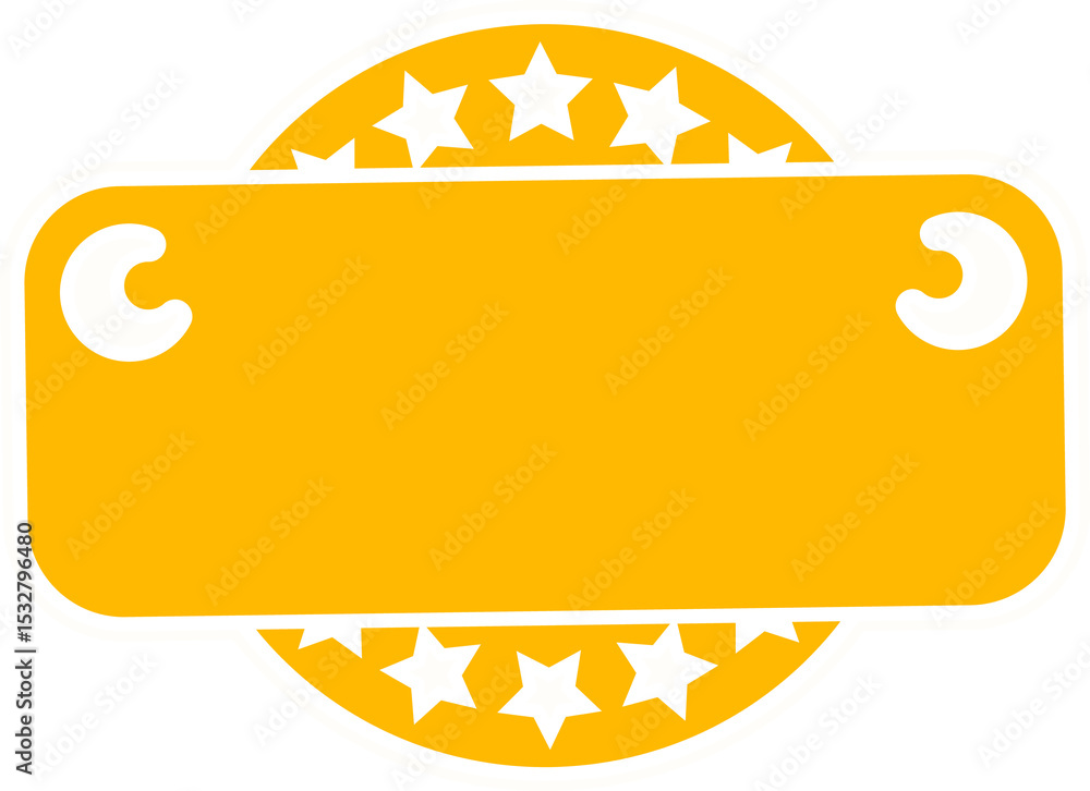 Poster flat vector badge is displaying rounded shapes with stars and crescents on transparent background