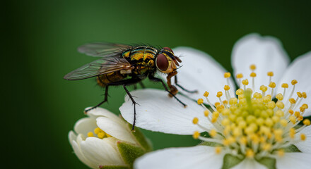 Gold Fly on a Flower - AI Generated Macro Detail