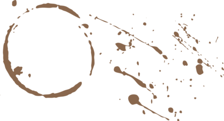 Flat vector illustration showing coffee stain ring with splatters on transparent background