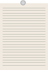 Obraz premium Flat design beige lined paper being held by round clip on transparent backdrop, copy space