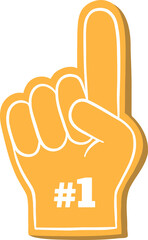 Stylized foam hand is pointing upward in flat design, featuring #1 text on transparent background