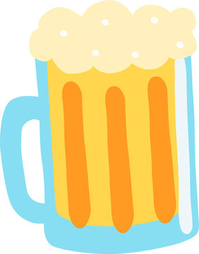 Naklejki Flat design beer mug is showing colorful frothy head and handle on transparent background