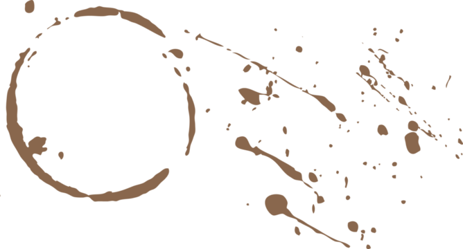 Flat vector illustration showing coffee stain ring with splatters on transparent background - Powered by Adobe