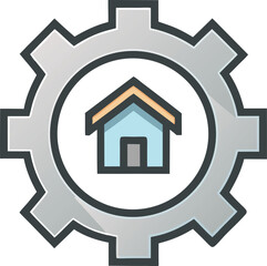 House inside gear (property management)
 Minimal icon of a house inside a gear symbol, flat vector style vector illustration on transparent background.








