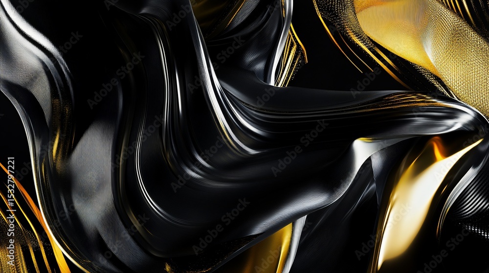 Poster a stunning abstract black and gold background with flowing and dynamic geometric shapes