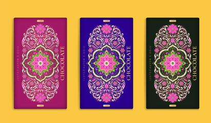 Luxury packaging design of chocolate bars. Vintage vector ornament template. Elegant, classic elements. Great for food, drink and other package types. Can be used for background and wallpaper.