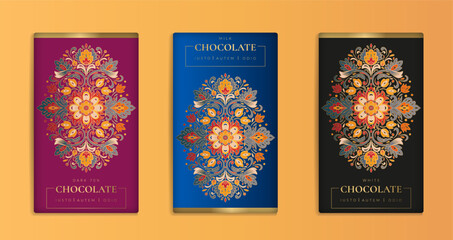 Luxury packaging design of chocolate bars. Vintage vector ornament template. Elegant, classic elements. Great for food, drink and other package types. Can be used for background and wallpaper.