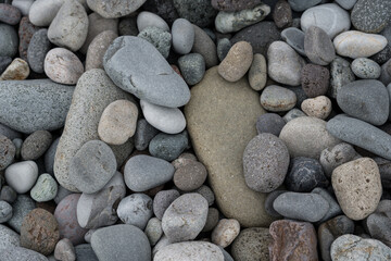 Round stones background, stone beach background in Batumi