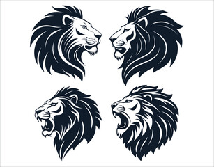 Obraz premium Black Lion Head Vector – Powerful Beast Silhouette