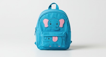 Obraz premium Playful illustration of a blue backpack featuring a cute elephant design, perfect for childre