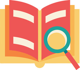 Book and magnifying glass vector illustration on transparent background.