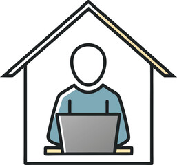 Person in house with laptop (remote learning or work) vector illustration on transparent background.
 




