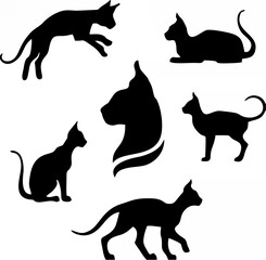 Sphynx cat icons and silhouet...