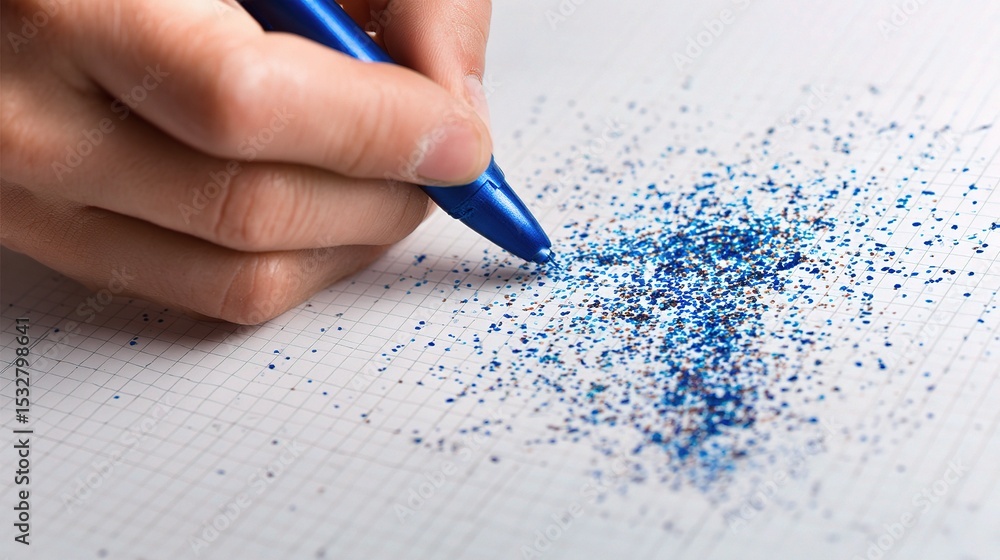 Poster hand sketching a scatter plot with blue marker on graph paper