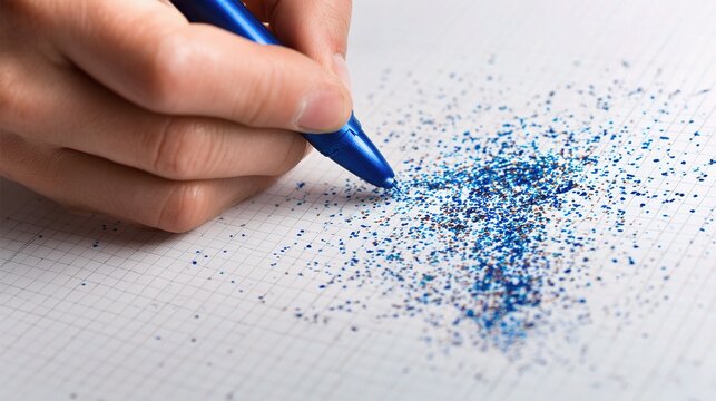 Hand Sketching a Scatter Plot with Blue Marker on Graph Paper