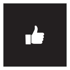 Simple white thumbs up icon on black background