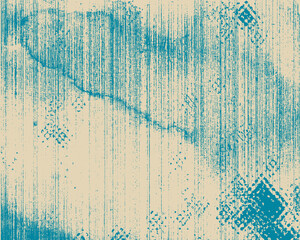 Grainy blue spiral brush stroke with spray texture. Hand drawn distress damaged edge vintage banner with spiral bold line. Grainy bold brush strokes texture with scattered tiny dots. Retro background