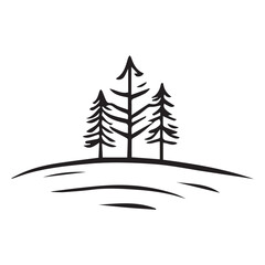 Obraz premium Hand drawn illustration of three pine trees on a hill