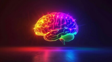 Obraz premium A captivating image of a brain illuminated by colorful lights, creating a dynamic effect that symbolizes creativity, innovation, and cognitive function.